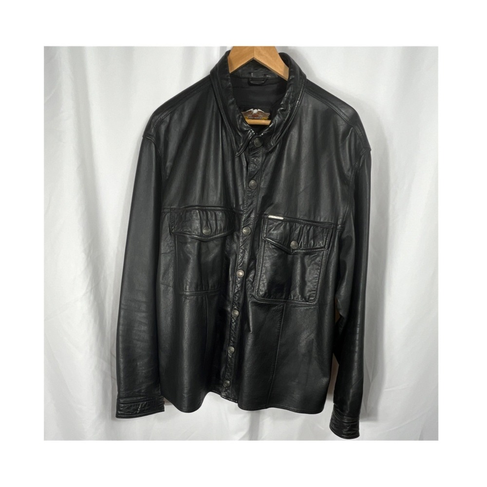Harley-Davidson Men's Black Leather Motorcycle Jacket XXL Genuine Leather